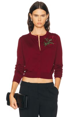 Carolina Herrera Carolina Herrera Crystal Embroidered Rose Cardigan
