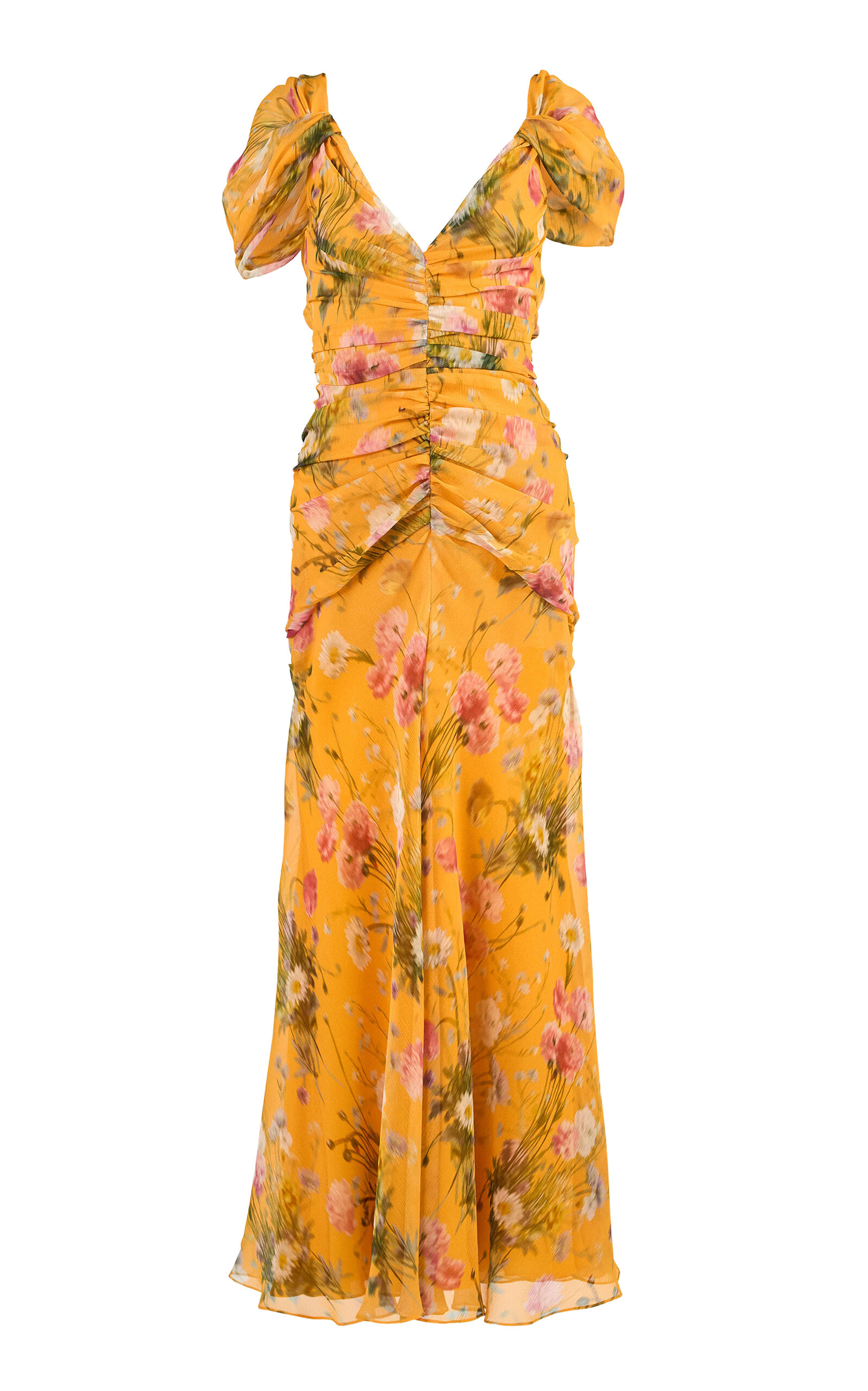 Carolina Herrera Carolina Herrera Draped Meadow Floral Crinkle Midi Dress