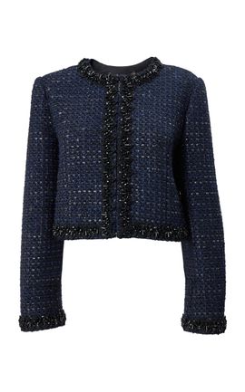 Carolina Herrera Carolina Herrera Embellished Accent Grid Tweed Jacket