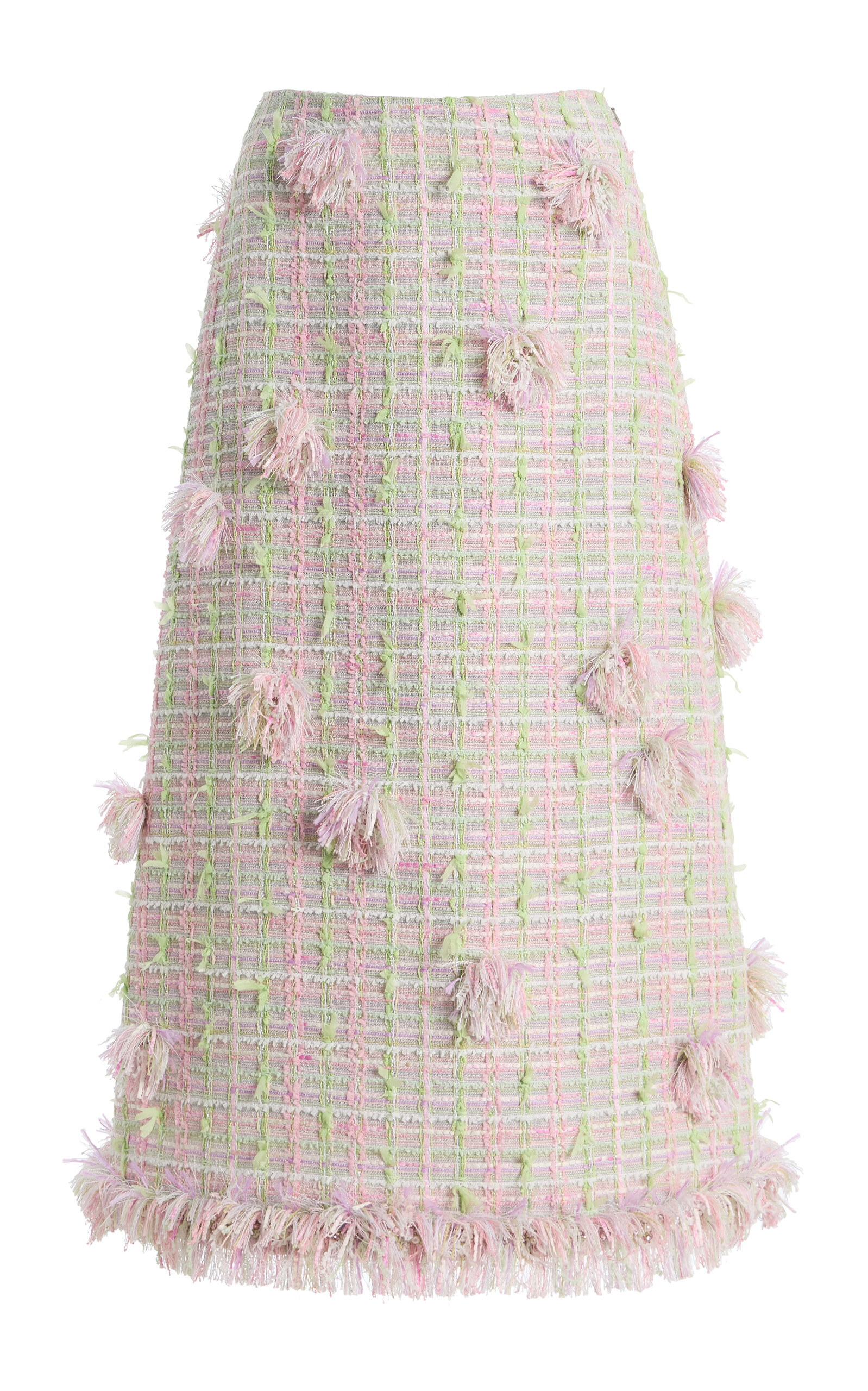 Carolina Herrera Carolina Herrera Embellished Grid Multi Tweed Midi Skirt