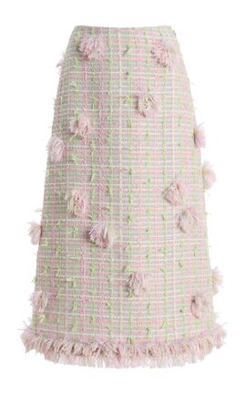 Carolina Herrera Carolina Herrera Embellished Grid Multi Tweed Midi Skirt
