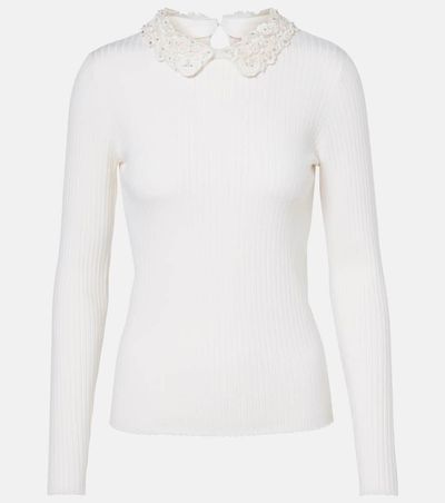 Carolina Herrera Carolina Herrera Embellished ribbed-knit wool top