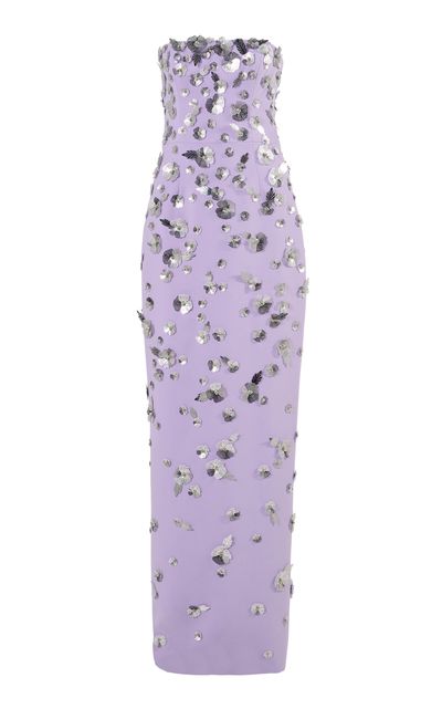 Carolina Herrera Carolina Herrera Embellished Stretch Fluid Crepe Column Gown