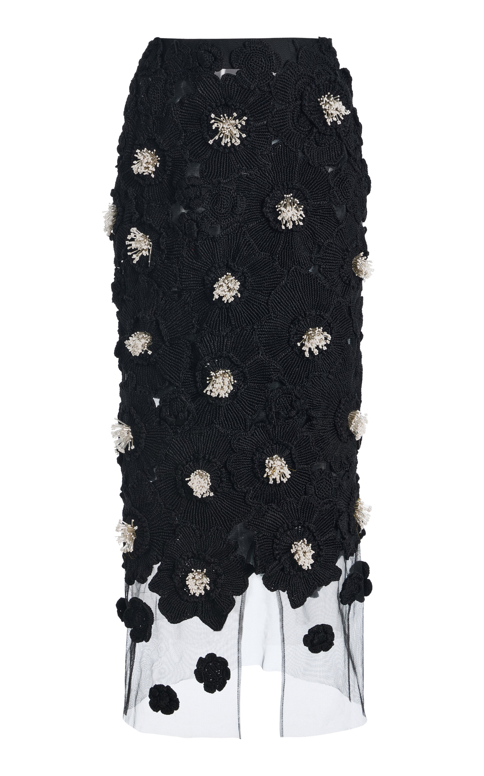 Carolina Herrera Carolina Herrera Embellished Viscose Floral Crochet Midi Pencil Skirt