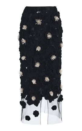 Carolina Herrera Carolina Herrera Embellished Viscose Floral Crochet Midi Pencil Skirt