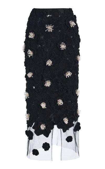 Carolina Herrera Carolina Herrera Embellished Viscose Floral Crochet Midi Pencil Skirt