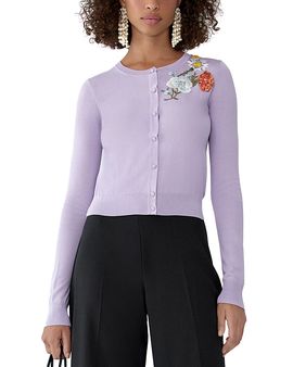 Carolina Herrera Carolina Herrera Embroidered Silk Crewneck Cardigan