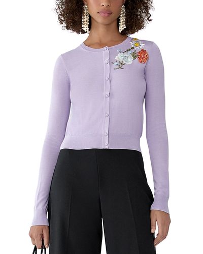 Carolina Herrera Carolina Herrera Embroidered Silk Crewneck Cardigan