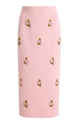 Carolina Herrera Carolina Herrera Embroidered SilkCotton Midi Pencil Skirt