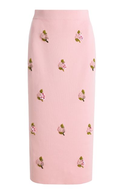 Carolina Herrera Carolina Herrera Embroidered SilkCotton Midi Pencil Skirt