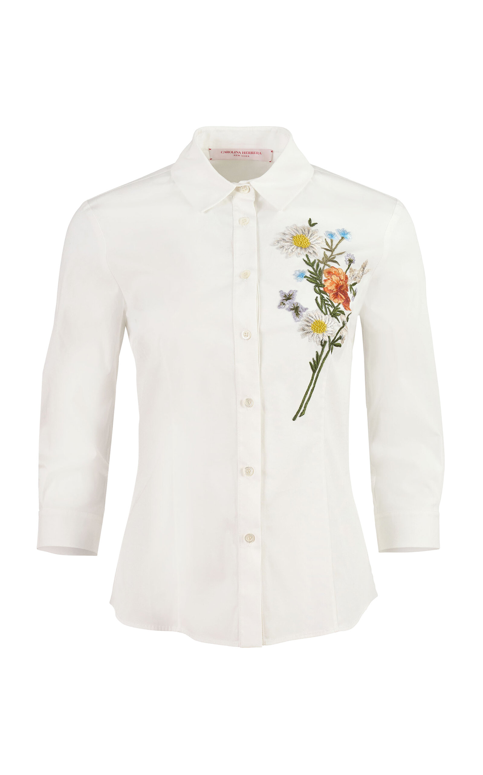 Carolina Herrera Carolina Herrera Embroidered Stretch Cotton Shirting Blouse