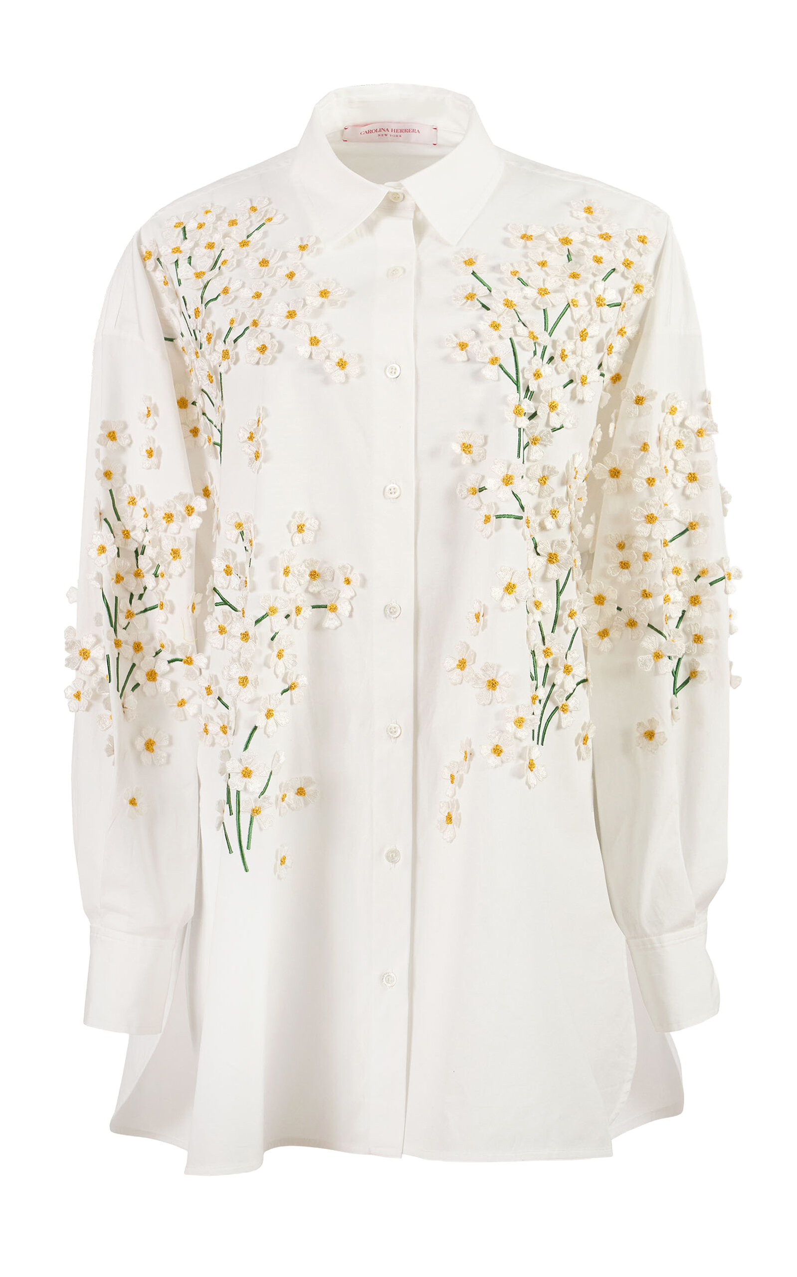 Carolina Herrera Carolina Herrera Embroidered Stretch Cotton Shirting Top