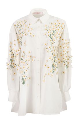 Carolina Herrera Carolina Herrera Embroidered Stretch Cotton Shirting Top