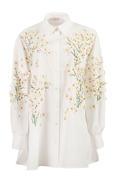 Carolina Herrera Carolina Herrera Embroidered Stretch Cotton Shirting Top