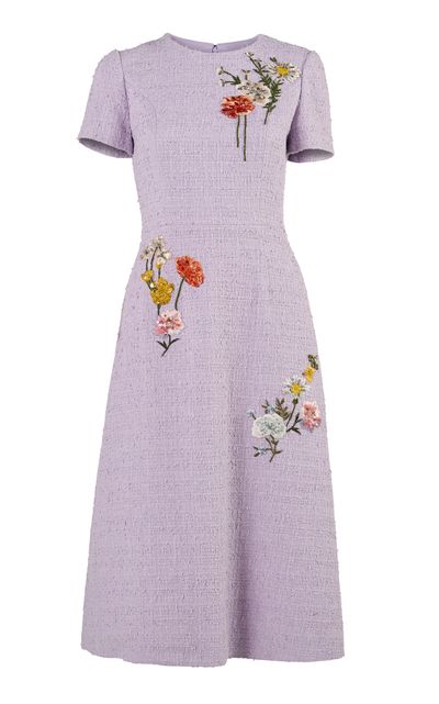 Carolina Herrera Carolina Herrera Embroidered Textured Tailoring MidLength Dress
