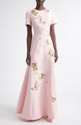 Carolina Herrera Carolina Herrera Floral Embroidered Crepe Gown