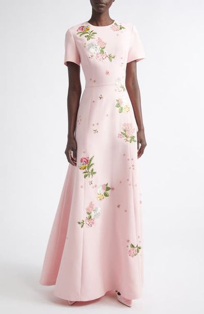 Carolina Herrera Carolina Herrera Floral Embroidered Crepe Gown