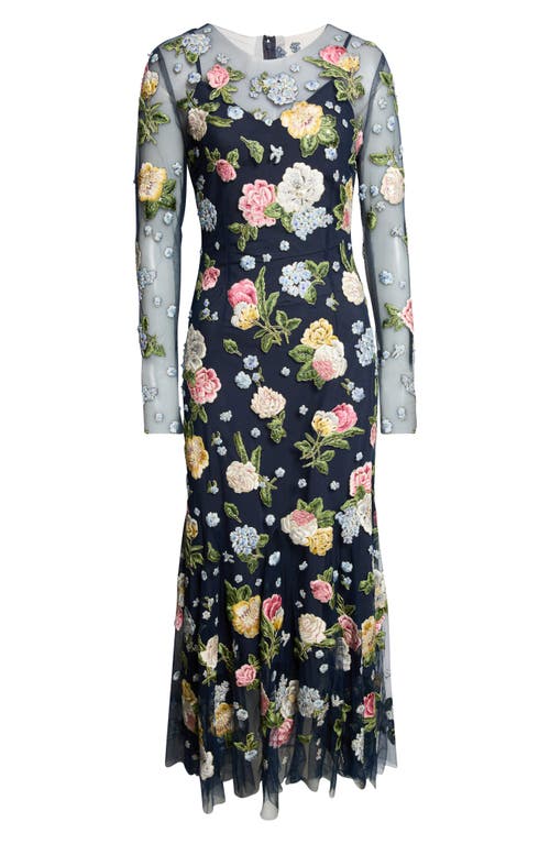 Carolina Herrera Carolina Herrera Floral Embroidered Sheer Long Sleeve Midi Dress