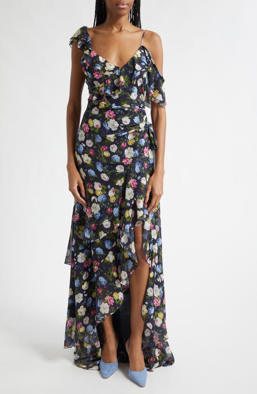 Carolina Herrera Carolina Herrera Floral Print Ruffle Asymmetric Silk Gown