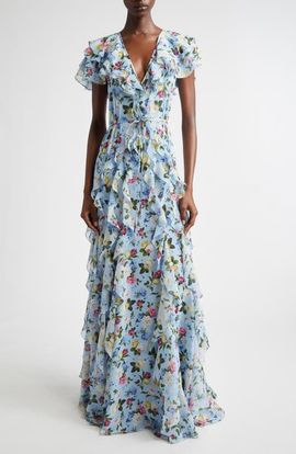 Carolina Herrera Carolina Herrera Floral Ruffle Silk Chiffon Gown