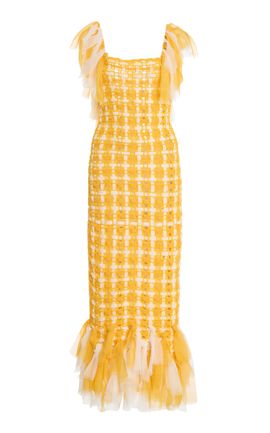 Carolina Herrera Carolina Herrera Fringed Viscose Woven Ribbon TeaLength Dress