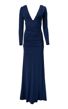 fitted dresses with sleeves Regal Cape Sleeve Fitted Gown – Royal Blue & Black Evening main image 1