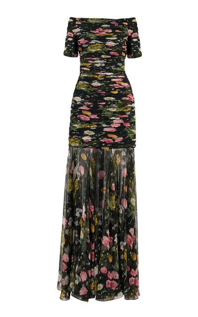Carolina Herrera Carolina Herrera Gathered Meadow Floral Crinkle Gown
