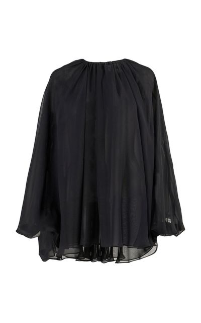 Carolina Herrera Carolina Herrera Gathered Silk Chiffon Cape Top