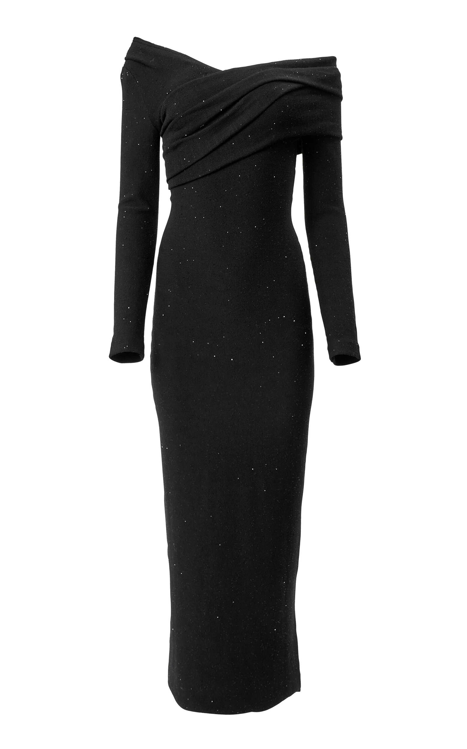 Carolina Herrera Carolina Herrera OffTheShoulder All Over Sequin Wool Midi Dress