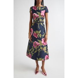 Carolina Herrera Carolina Herrera Peony Jacquard Belted Midi Dress