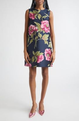 Carolina Herrera Carolina Herrera Peony Jacquard Sleeveless Shift Dress