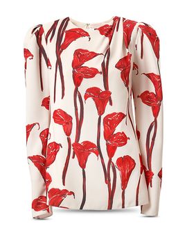 Carolina Herrera Carolina Herrera Printed Draped Long Sleeve Blouse