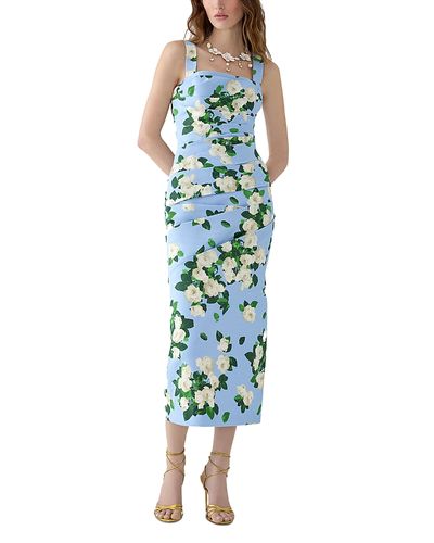 Carolina Herrera Carolina Herrera Printed Thick Strap Draped Midi Dress