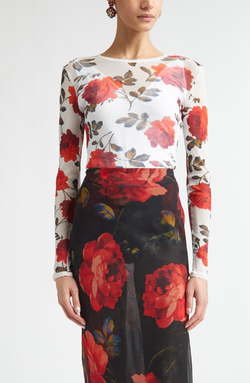 Carolina Herrera Carolina Herrera Rose Print Silk Mesh Top