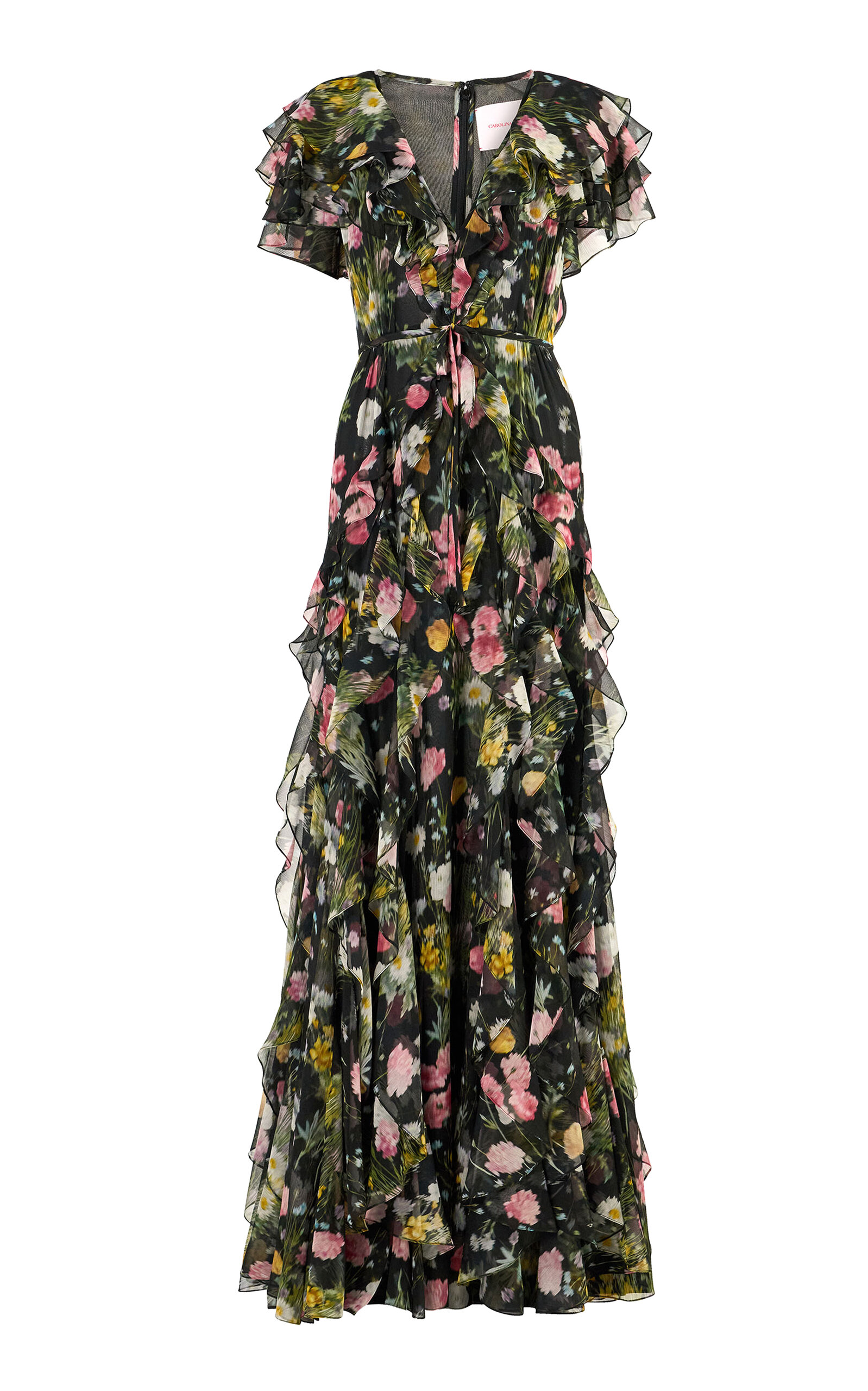 Carolina Herrera Carolina Herrera Ruffled Meadow Floral Crinkle Gown