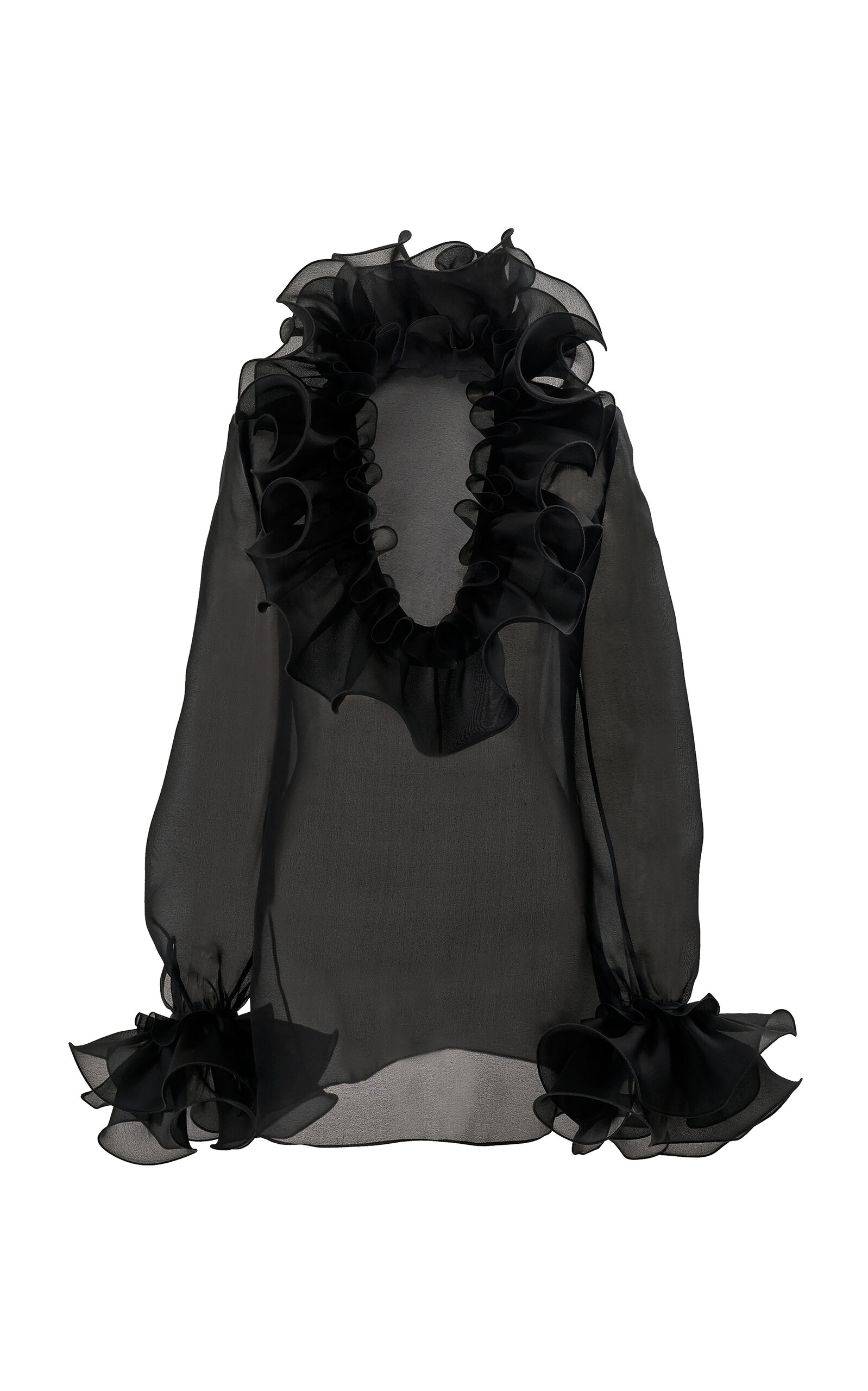 Carolina Herrera Carolina Herrera Ruffled UNeck Crepe Silk Organza Blouse