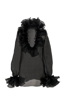 Carolina Herrera Carolina Herrera Ruffled UNeck Crepe Silk Organza Blouse