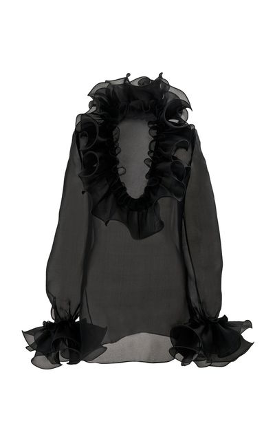 Carolina Herrera Carolina Herrera Ruffled UNeck Crepe Silk Organza Blouse