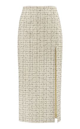 Carolina Herrera Carolina Herrera SideSlit Slub Yarn Check Tailoring Midi Pencil Skirt