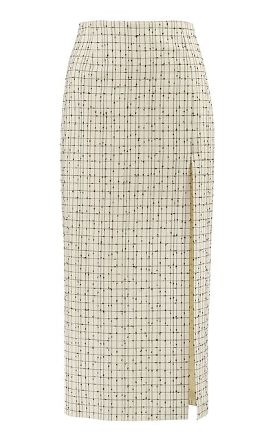 Carolina Herrera Carolina Herrera SideSlit Slub Yarn Check Tailoring Midi Pencil Skirt