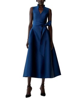 Carolina Herrera Carolina Herrera Stand Collar V Neck Tie Waist Dress