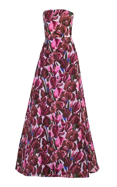 Carolina Herrera Carolina Herrera Strapless Iris Print Silk Gazar Gown