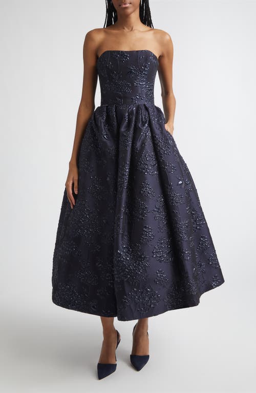 Carolina Herrera Carolina Herrera Strapless Metallic Floral Jacquard Midi Dress