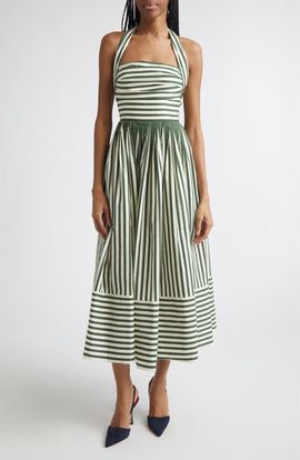 Carolina Herrera Carolina Herrera Stripe Cotton Blend Halter Dress