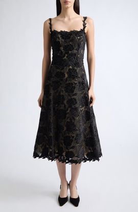 Carolina Herrera Carolina Herrera Velvet Rose Lace Midi Dress