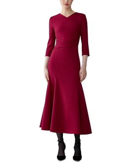 Carolina Herrera Carolina Herrera Wool Blend High V Neck Midi Dress