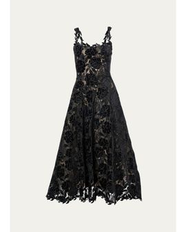Carolina Herrera Chalet Floral Guipure Lace Midi Dress
