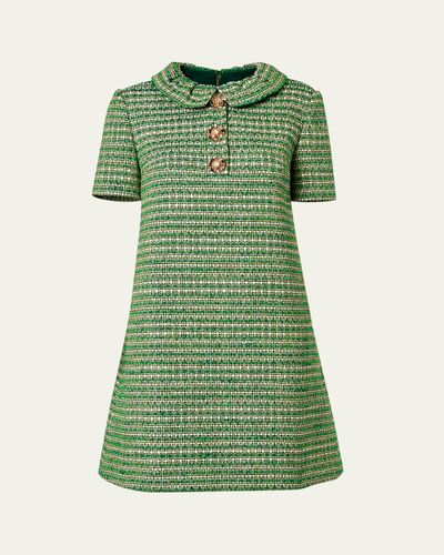 Carolina Herrera Collared Metallic Tweed Mini Shift Dress