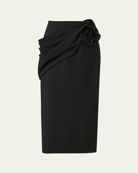 Carolina Herrera Draped Rose Slit Midi Skirt