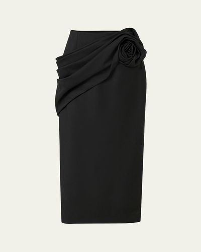 Carolina Herrera Draped Rose Slit Midi Skirt